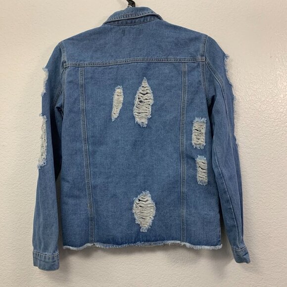 PrettyLittleThing Distressed Oversized Denim Jacket - Picture 6 of 10